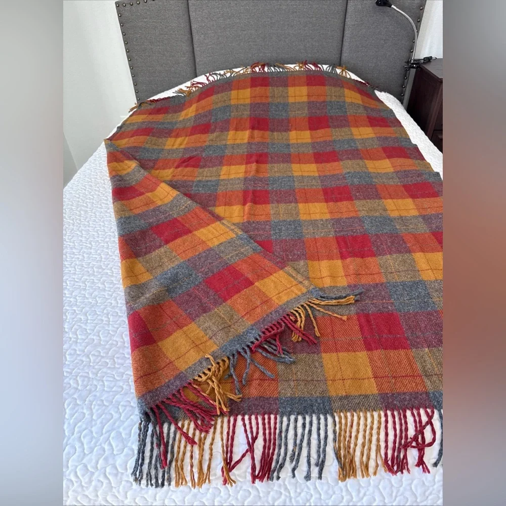 VTG Pendleton Wool Plaid Blanket Throw Red Brown USA 52
